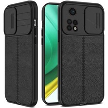 Teleplus Xiaomi Redmi Note 12 Pro 4g Kılıf Kamera Sürgülü Deri Dokulu Mat Silikon Siyah