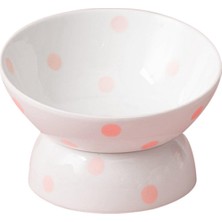 Nanlly 200ML Seramik Yükseltilmiş Kedi Besleyici Kase Eğimli Porselen Evcil Kedi Tabağı Anti -Kayma Pembe Noktaları (Yurt Dışından)