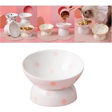 Nanlly 200ML Seramik Yükseltilmiş Kedi Besleyici Kase Eğimli Porselen Evcil Kedi Tabağı Anti -Kayma Pembe Noktaları (Yurt Dışından)