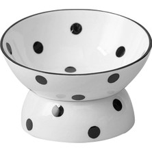 Nanlly 200ML Seramik Yükseltilmiş Kedi Besleyici Kase Eğimli Porselen Evcil Kedi Yemek Anti -Kayma Siyah Nokta (Yurt Dışından)