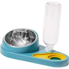 Nanlly Köpek Kedi Çift Kase Eği mli Besleyici Yay Çıkarılabilir Mavi (Yurt Dışından)