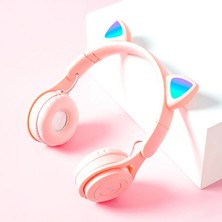 Yue Store M6 Kedi Kulakları Renkli Saf Renkli Bluetooth Kulaklık Pembe (Yurt Dışından)