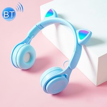 Yue Store M6 Kedi Kulakları Renkli Saf Renkli Bluetooth Kulaklık Mavisi (Yurt Dışından)