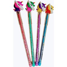EC Shop Sevgi Kırtasiye Unicorn Başlıklı Yumurtlayan Kurşun Kalem 4 Lü Set Unicorn Face