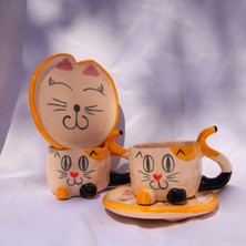 Lily & Loly Ceramics El Yapımı Kedi Desenli Seramik Türk Kahvesi Fincan Seti