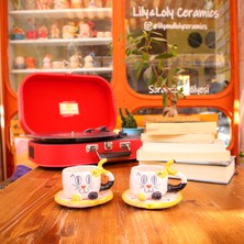 Lily & Loly Ceramics El Yapımı Kedi Desenli Seramik Türk Kahvesi Fincan Seti