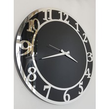 Ayna Denizi Silver Matris Black Model Gümüş Siyah Renk 50 Cm Dekoratif Aynalı Duvar Saati