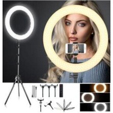 Popüler Cep Ring Light 18 Inç Youtuber Tiktok LED Işıklı 3 Telefon Tutucu Makyaj Işığı 2.1 M Tripod Ring Light