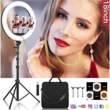 Mega Plus Megalux 18 Inç Ring Light Youtuber Makyaj Güzellik 5500K 48W Kuaför Kit Çantalı ve Kumandalı Ring Ligh