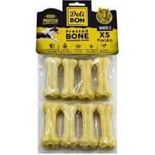 Delibon Deri Press Köpek Kemik 7 cm Xs Boy 8 Li Paket Beyaz