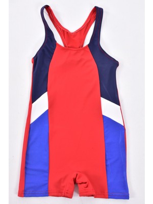 Pemilo Kız Çocuk 304-1 Şortlu Likralı Yüzücü Mayo Kırmızı