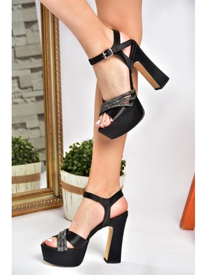Fox Shoes P246057504 Siyah Kumaş Platform Topuklu Kadın Abiye Ayakkabı