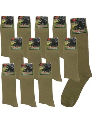 12'li Asker Çorabı Yazlık Likralı Pamuklu Haki