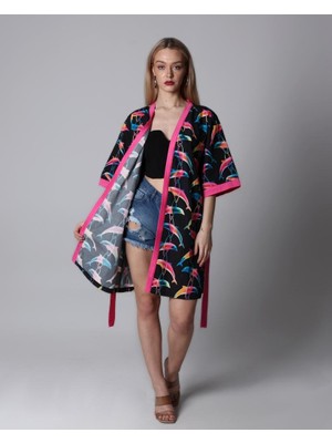 Salve Kadın Multicolor Kuşaklı Saten Kimono KİM02