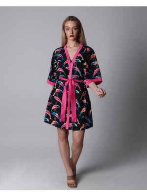 Salve Kadın Multicolor Kuşaklı Saten Kimono KİM02