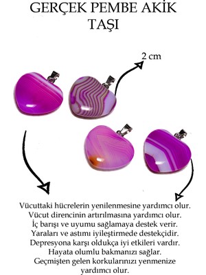 Tesbih Atölyesi Kalp Kesim Damarlı Pembe Akik Taşı Kolye