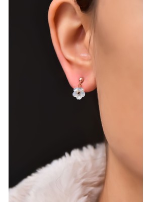 Papatya Silver 925 Ayar Gümüş Rose Kaplama Sedef Manolya Çiçeği Küpe