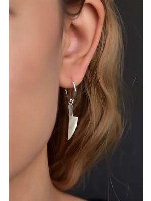 Papatya Silver 925 Ayar Gümüş Rodyum Kaplama Gastronomi Şef Bıçak Halka Küpe