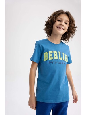 DeFacto Erkek Çocuk Kısa Kollu Tişört Bisiklet Yaka Grafik Desenli Pamuklu 7/8 Yaş