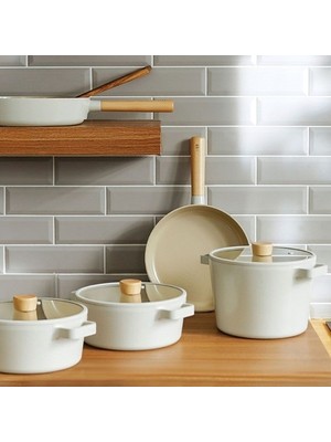 Neoflam Fika Alüminyum Döküm 10 Parça Krem Cam Kapaklı Tencere Tava Seti