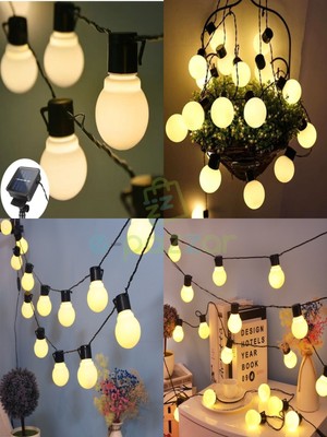 Epazzar 10'lu Büyük Top Ampul 8 Fonksiyonlu Festival Kamp Bahçe Solar Panelli LED Işık Dizeleri Günışığı