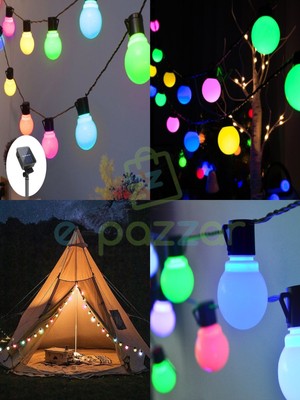 Epazzar 10'lu Büyük Top Ampul 8 Fonksiyonlu Festival Kamp Bahçe Solar Panelli LED Işık Dizeleri Multicolor