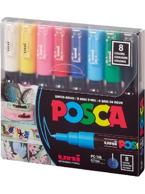 Uni Posca PC-1M Ana Renkli Markör Seti 8'li Su Bazlı Pigment Mürekkep ile Yüksek Kalite
