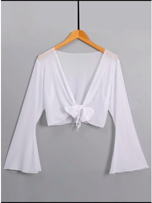 Quella Atelier Tül Bluz Tül Gömlek Bağlamalı Crop Pareo Bluz