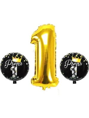 Kidspartim 1 Yaş Gold Prens 3 Lü Folyo Balon