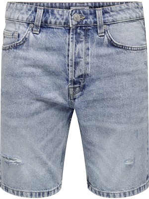 Only & Sons Rahat Erkek Denim Şort 22024848_ONSEDGE L. Blue Destroy 48