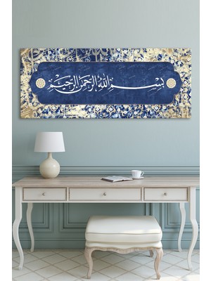 Morfil Sanat Atölyesi Besmele Dini Temalı Kanvas Tablo 60 x 20 Renkli Malzeme ile Şık Tasarım