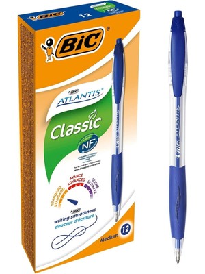 Bic Tükenmez Kalem Atlantis Classic 1.0 Basmalı 12 Li Mavi