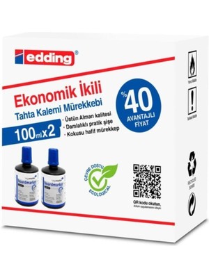 Edding Tahta Kalemi Mürekkebi Mavi 100 ml 2 Li LM1199K203