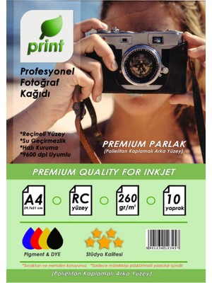 Print Epson L3151 260 gr A4 Premium Parlak Fotoğraf Kağıdı 10 Yp