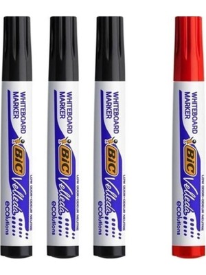 Bic Velleda Tahta Kalemi Seti - 3 Siyah + 1 Kırmızı