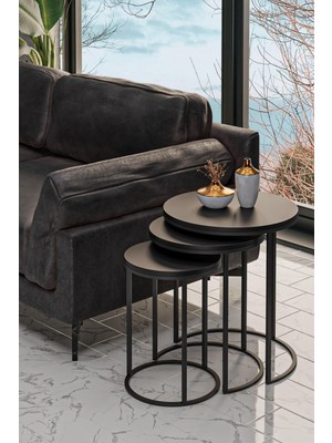 Usta Mekan 3'lü Zigon Sehpa Siyah Tabla ve Ayak ile Modern Tasarım 50 x 42 x 34 cm Kolay Temizlenebilir