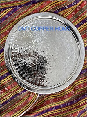 Dmt Copper Home Gaziantep 34 cm  Krom Nikel Kaplama 34 cm sunum Servis Tepsisi Otantik Görünümlü