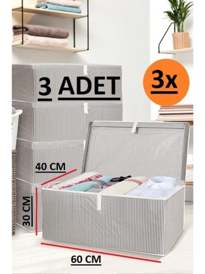 EC Shop Daisyhome 3 Adet Kapaklı Kutu Hurç Mega Boy 60*40*30* Çok Amaçlı Kutu Hurç