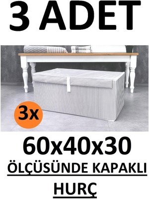 EC Shop Daisyhome 3 Adet Kapaklı Kutu Hurç Mega Boy 60*40*30* Çok Amaçlı Kutu Hurç