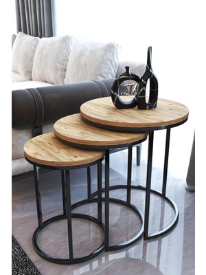 Usta Mekan C Zigon Sehpa Koyu Ahşap Desen Açık Ahşap Zigon