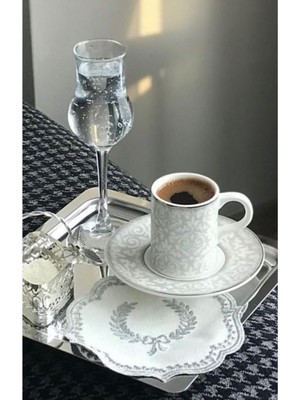 Abant 6'Lı Lü x  Kare Paslanmaz Çelik Gümüş Renk 21 x 21 cm  Kahve Servis Sunum Tepsisi&Tabağı