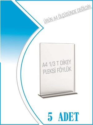 EC Shop Krcdisplay 1/3(10.5 cm  x 21 cm ) Masaüstü T Tipi Dikey Pleksi Föylük Broşürlük Fiyatlık 5 Adet