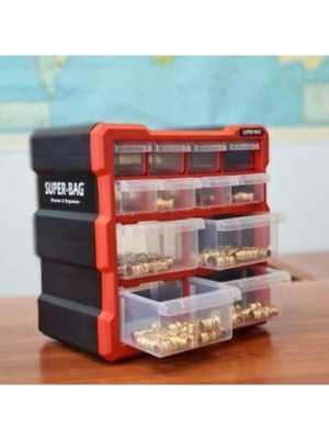 Super-Bag Mono Blok Çekmece Seti 12'li Hobby Organizer Seti Monoblok Çekmece Vida Dübel Kutusu Takı Kutusu