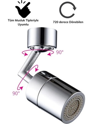 Canderel Dönebilen Su Tasarruflu Musluk Ucu Başlık Tüm Musluk Tipleri Uyumlu Montaj Aparatlı Musluk Başlığı