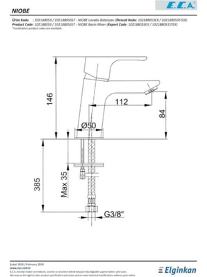 E.C.A Niobe Lavabo Bataryası Armatürü 102188053 20 Yıl