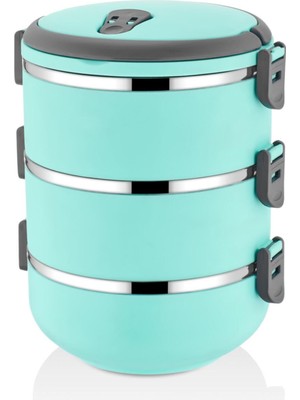 Freshbox 3 Katlı Sızdırmaz Yemek Termosu Sefer Tası Saklama Kabı Turkuaz 2,25 Litre