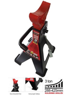 Dht 3 Ton Kapasite Kriko Standı (1 Çift) Güvenlik Pimli Geniş Ayak Tablası Araba Sehpası D12010003