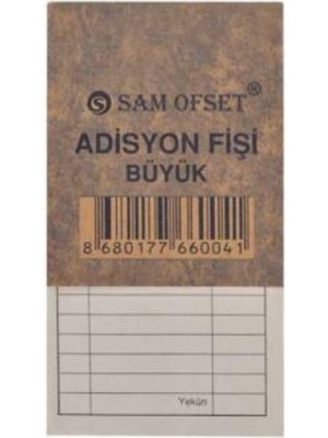 Sam Adisyon Fişi Büyük Boy (9X16,5 Cm) 100 Yapraklı Numaratörlü 36 Adet Adisyon Fişi Büyük Boy 36