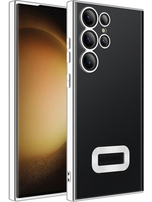Case Street Casestreet   Galaxy S23 Ultra Kılıf Logo Gösteren Kamera Korumalı Silikon Renkli Gümüş