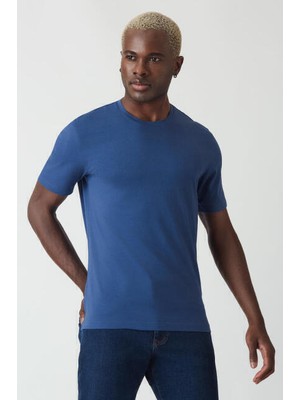 Bisse Erkek İpek Apreli Basic V Yaka T-Shirt INDIGO TS22Y22012_D66